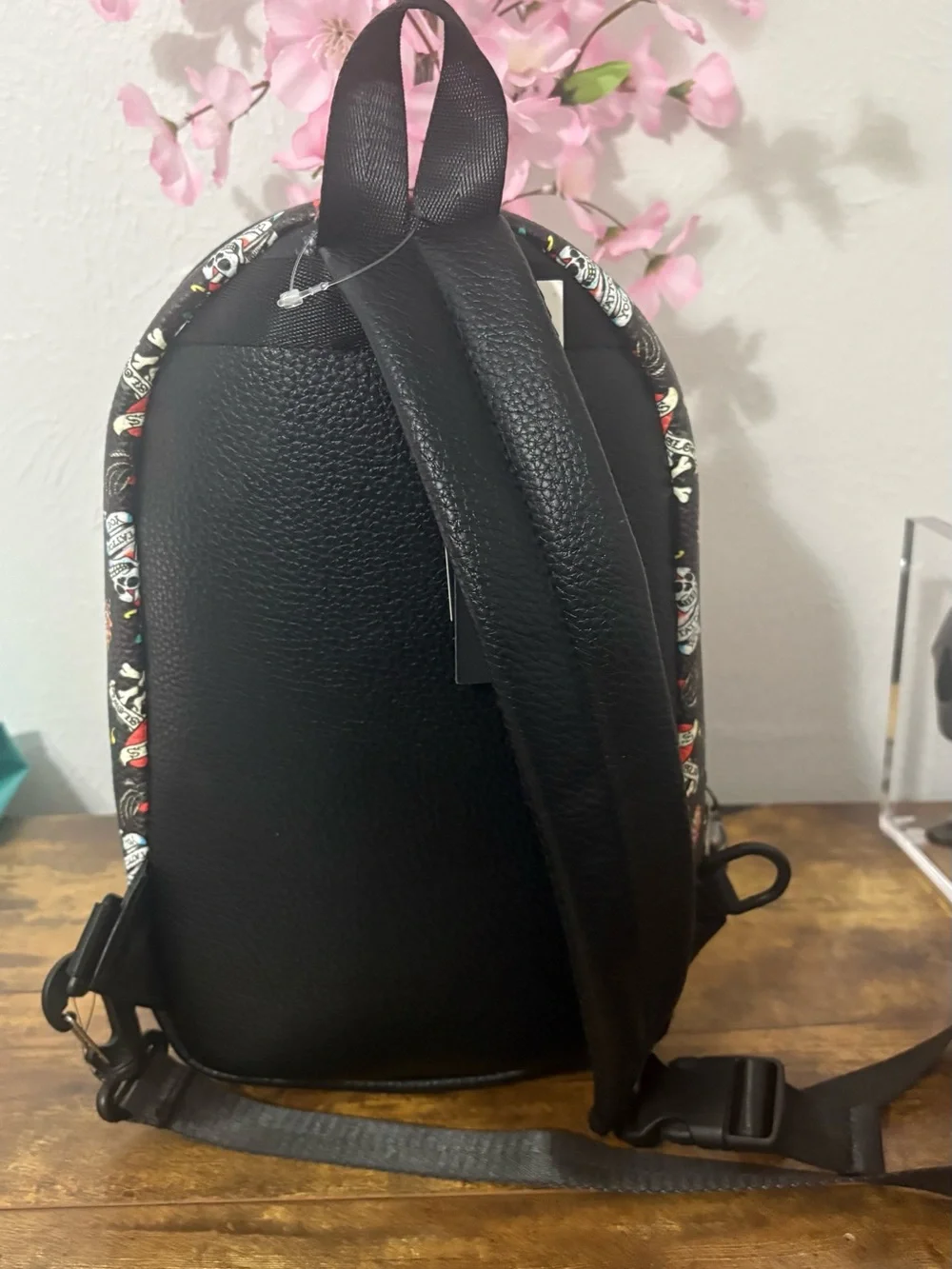 Ed Hardy Black Backpack/ Sling bag with Multicolor Tattoo Prints NWT